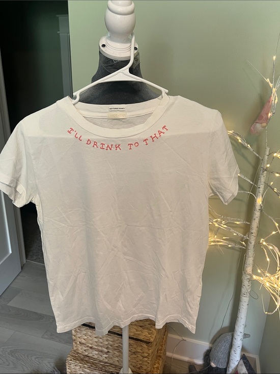 MOTHER Tops - MOTHER White Tee with Red Neckline Embroidery
